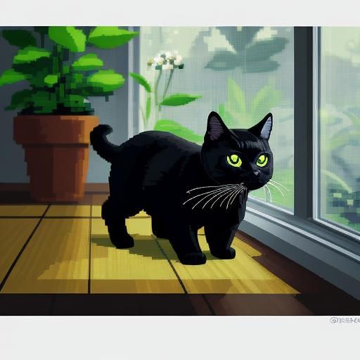 Black Cat Sniffing Catnip in 8bit Pixel Art