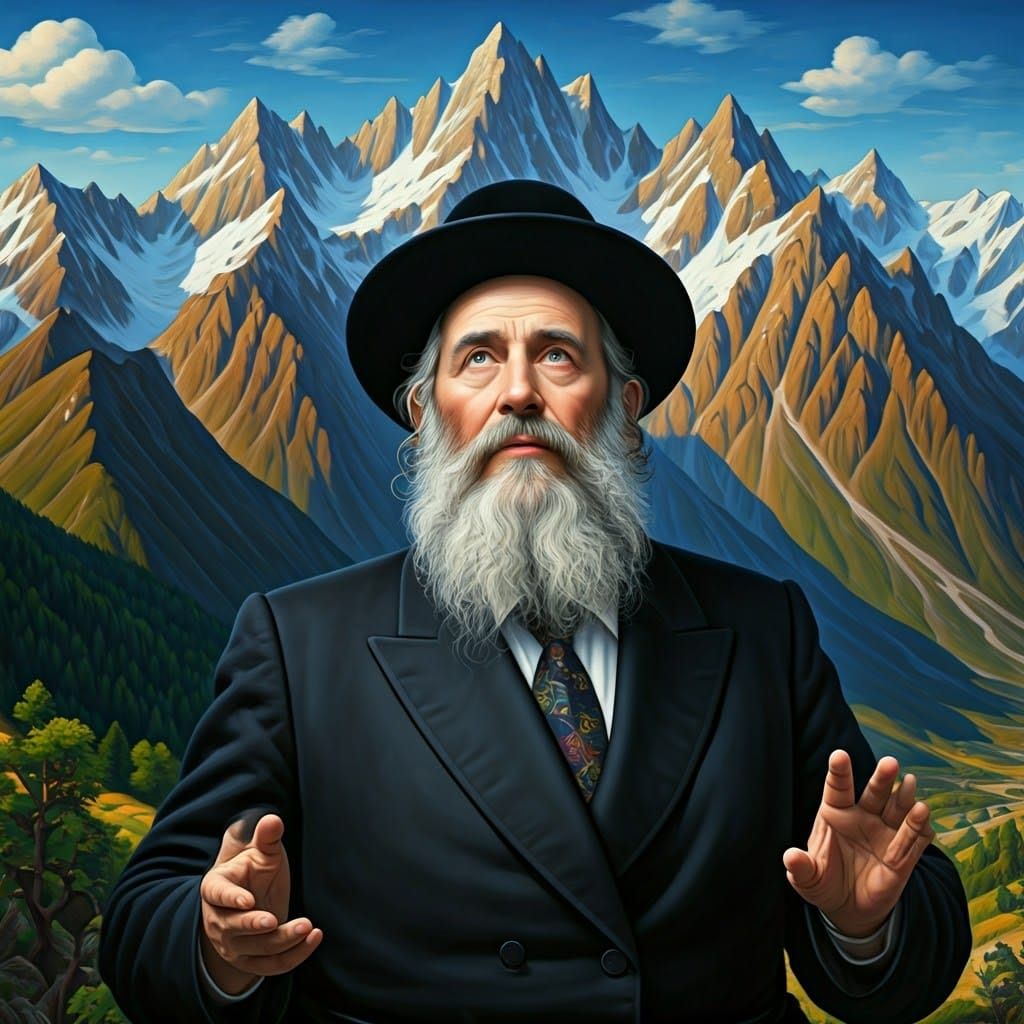 Devout Hasidic Man Contemplates Majestic Mountains in Vibran...