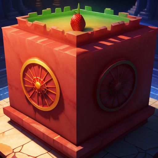 Gleaming Strawberry Cube in Mystical Temple