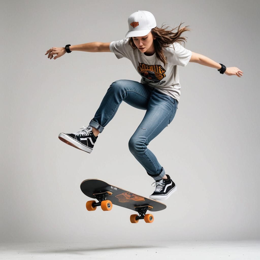 Female Skateboarder Kickflip in Comic Book Style