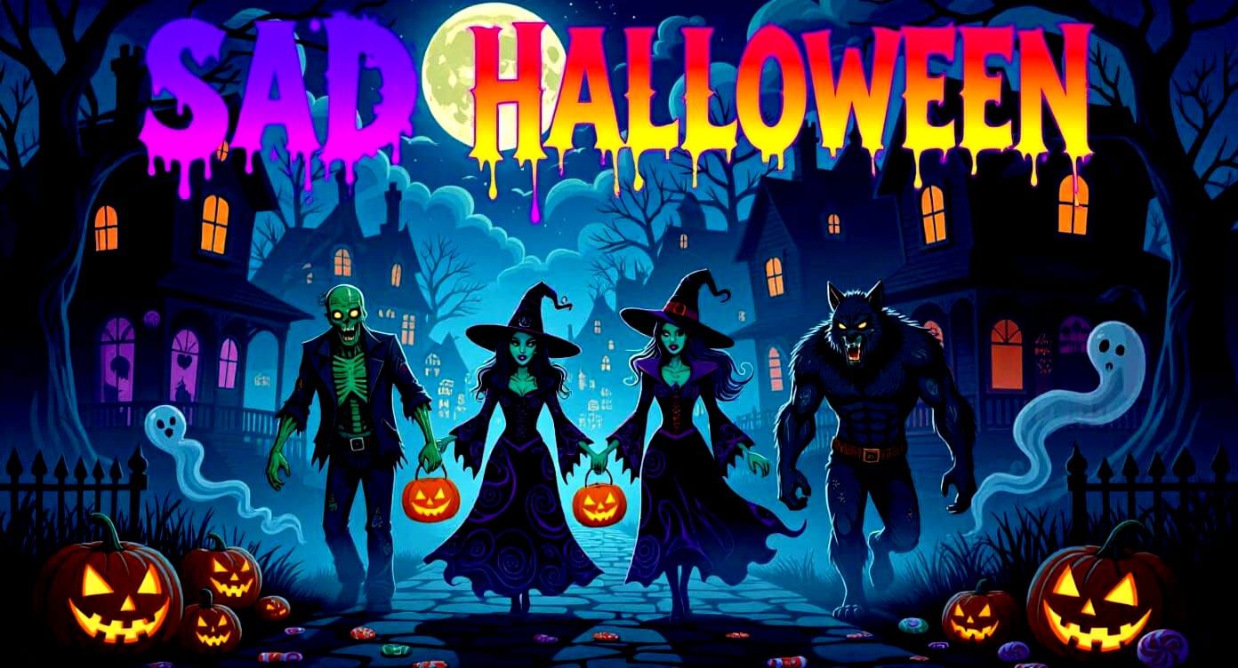 Undead Halloween Street Scene in Zentangle Style