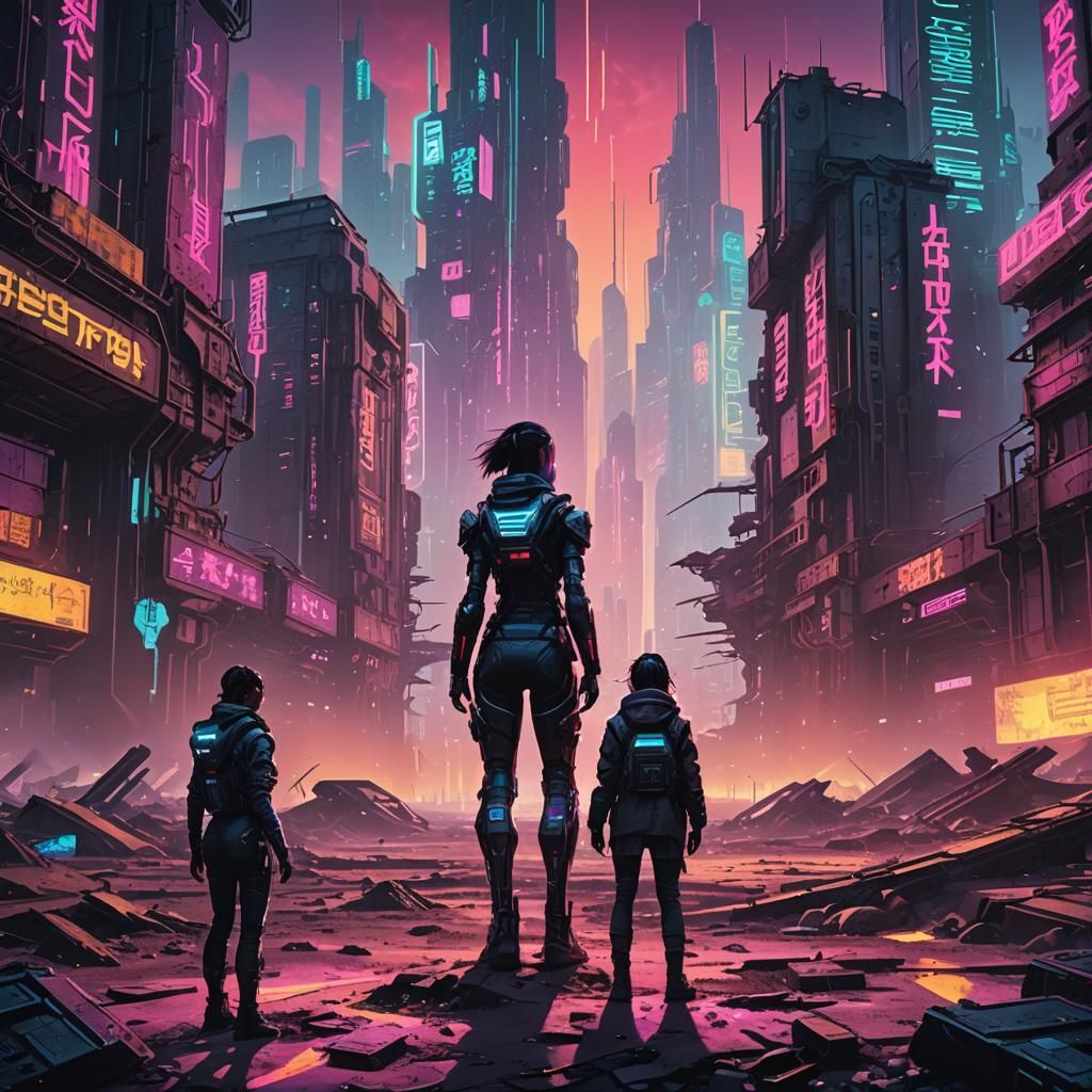 Cyberpunk Wasteland: Neon Digital Painting in 8k