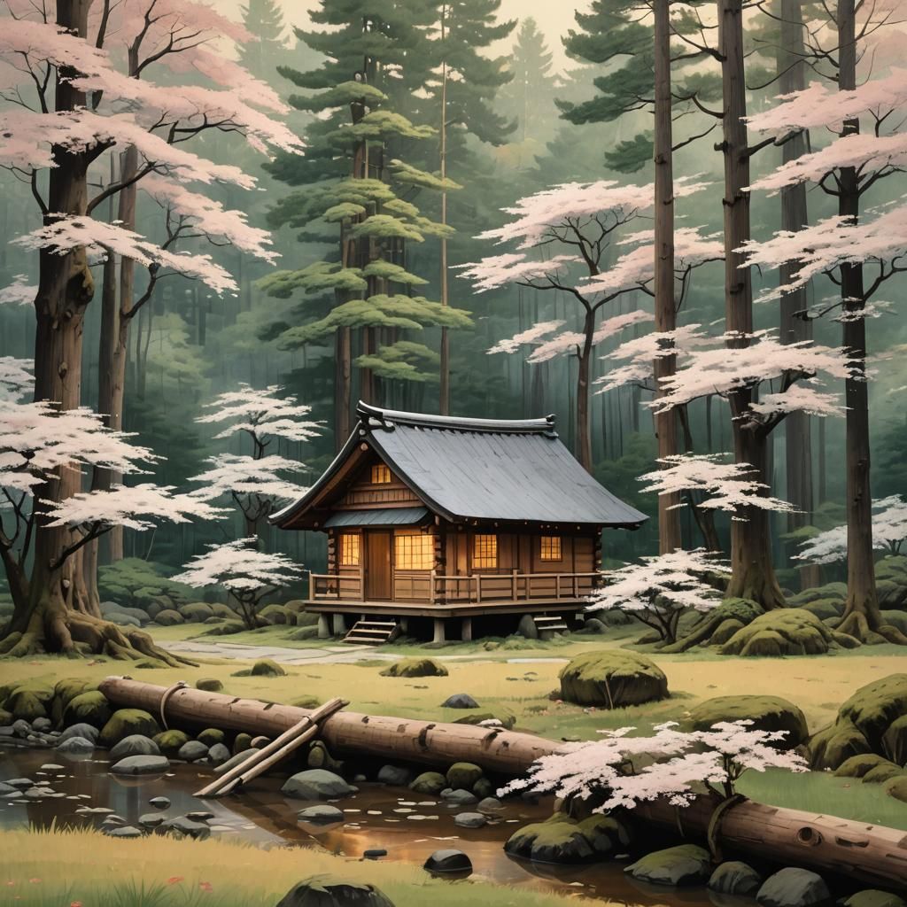 Japanese Folk Art Cabin in Forest