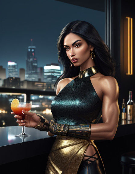 Hyperrealistic Concept Art of a Stunning Woman at a Modern B...