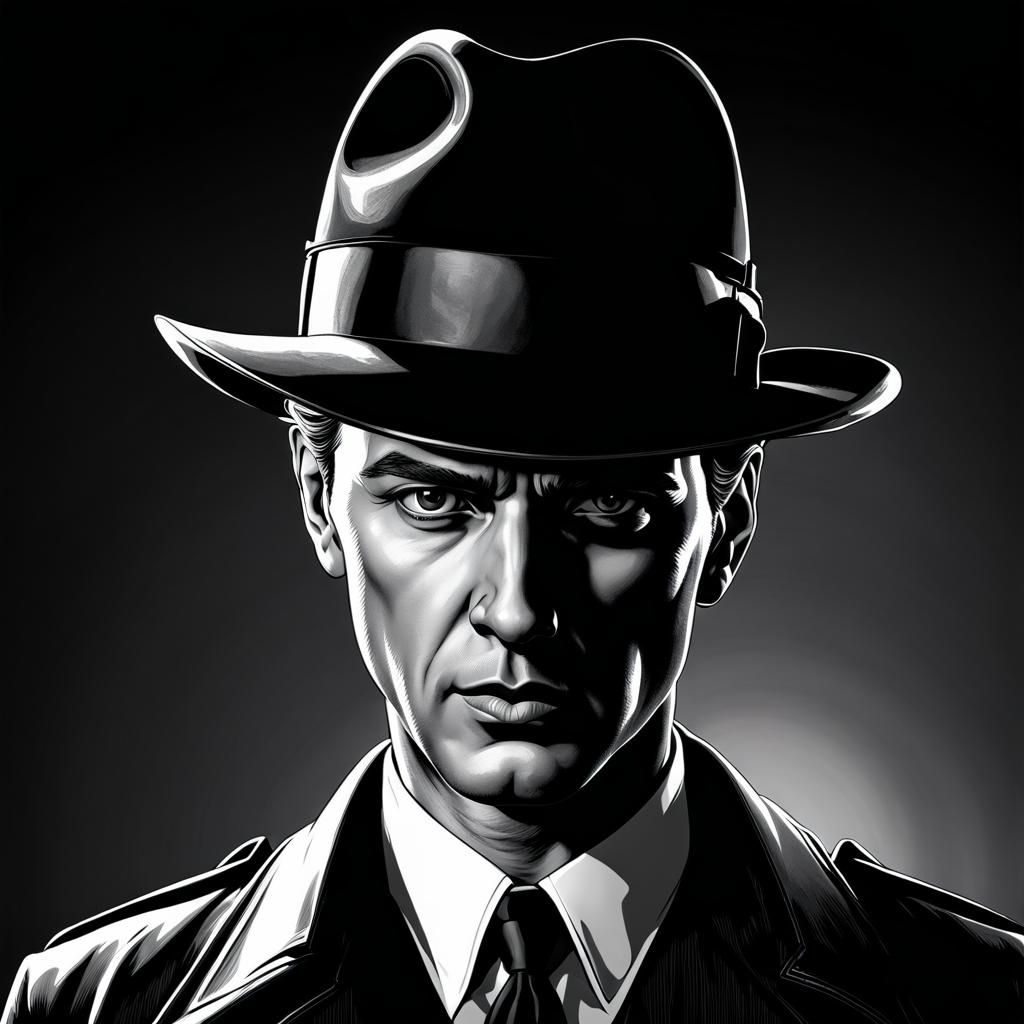 ((detective noir Private Eye )) line art style. Black and white . realistic lifelike highly accurate intricately detaile...