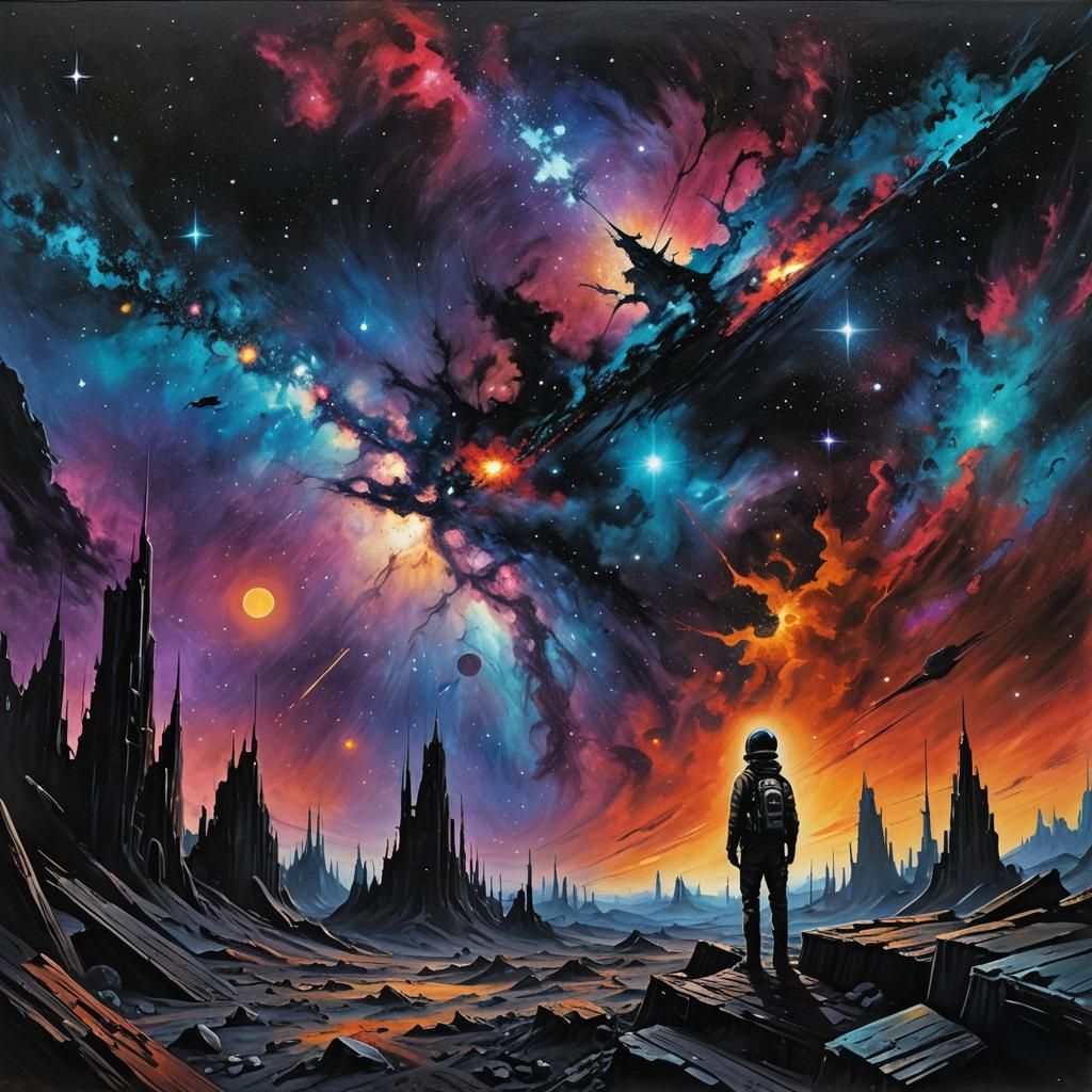 Dystopian Sci-Fi Galaxy in a Surreal Style