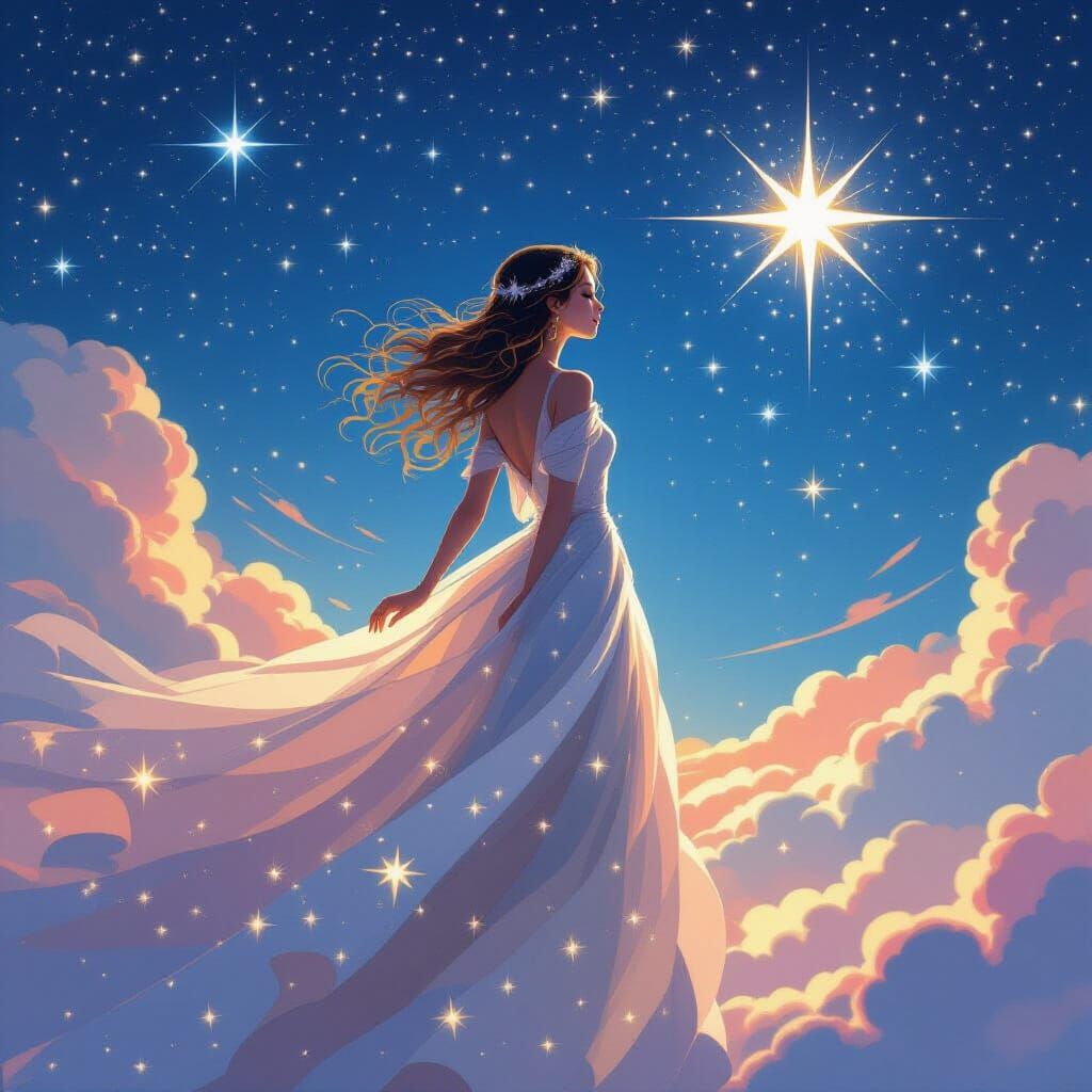 Celestial Star Goddess in Dreamy Art Style