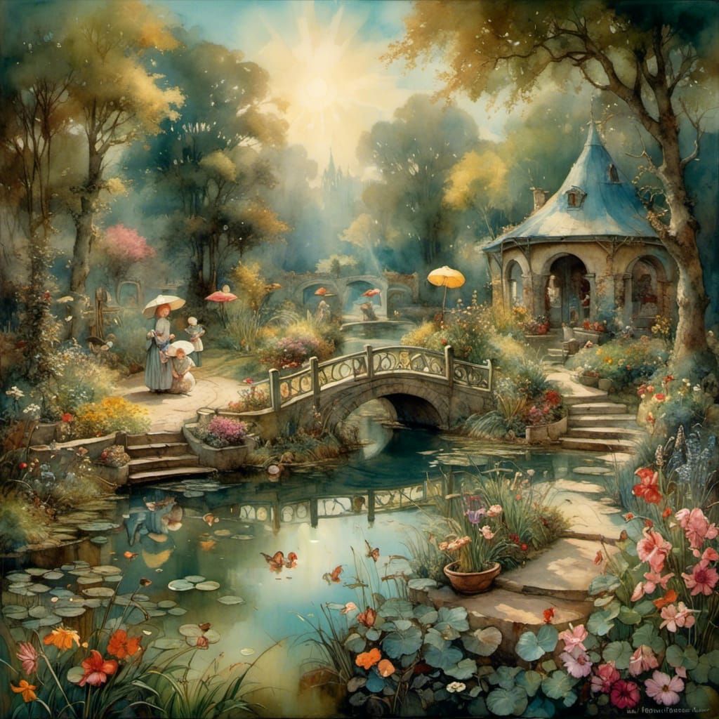 Ethereal Fairy Pond in Neo-Impressionist Style