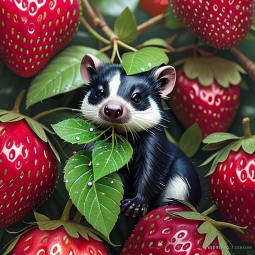 Adorable Baby Skunk Eating Berries in 3D HDR