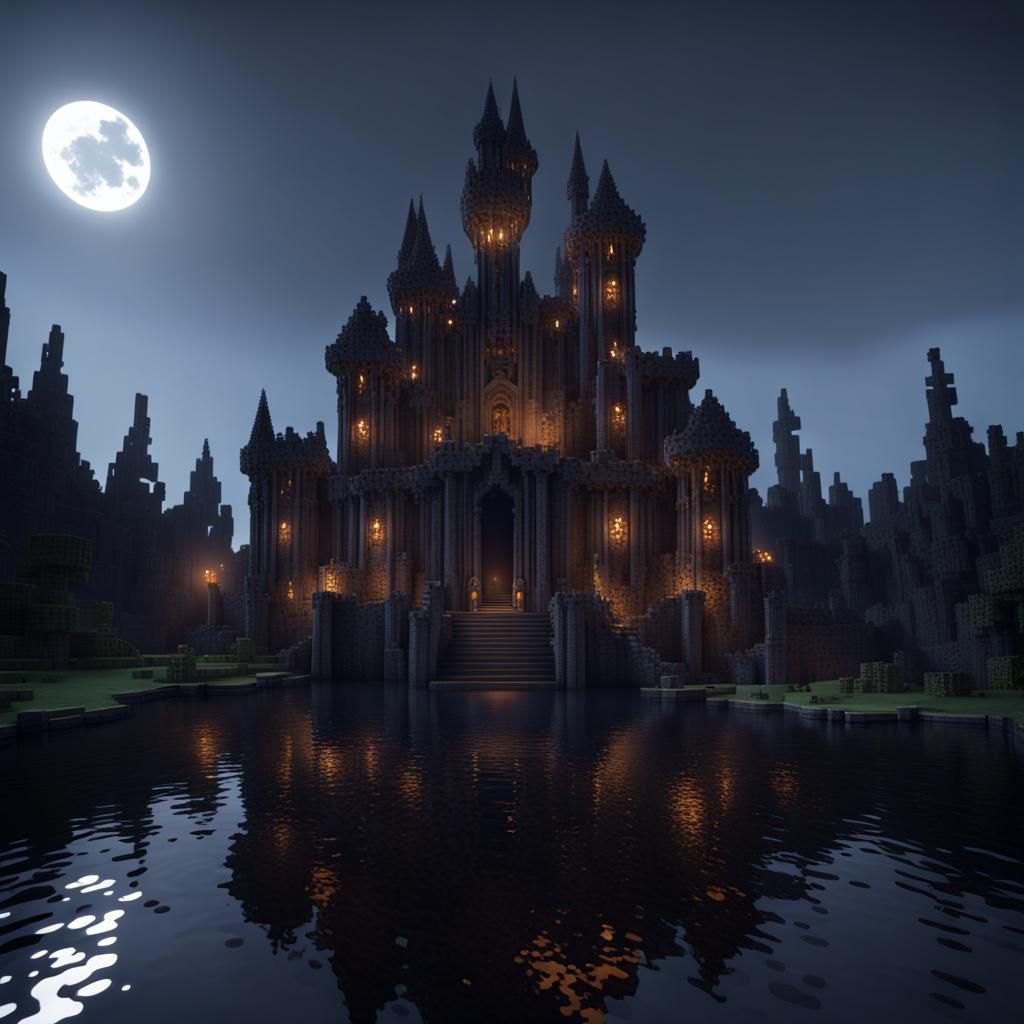 Spooky Minecraft Castle of Reflections at Night