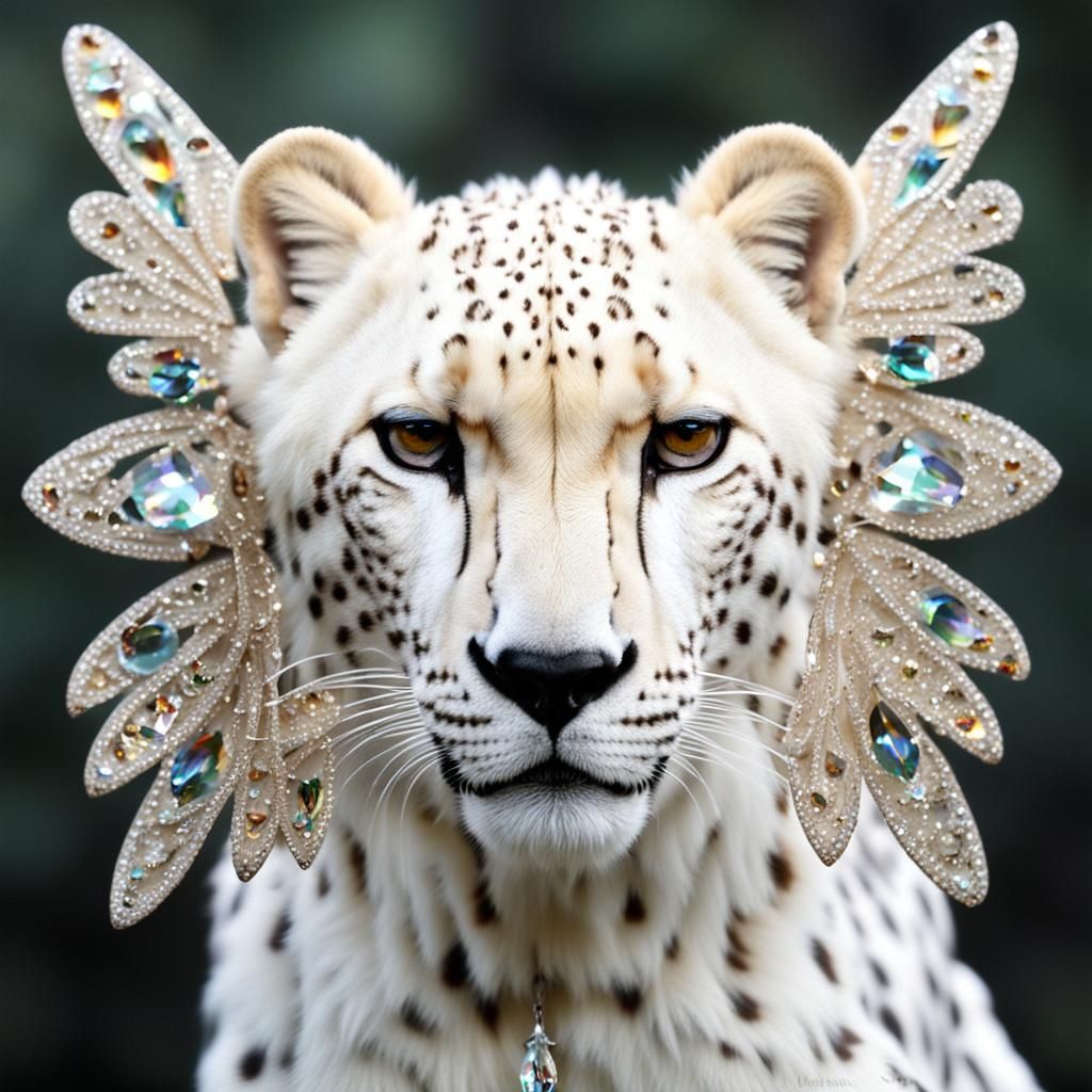 Albino Cheetah with Crystal Wings