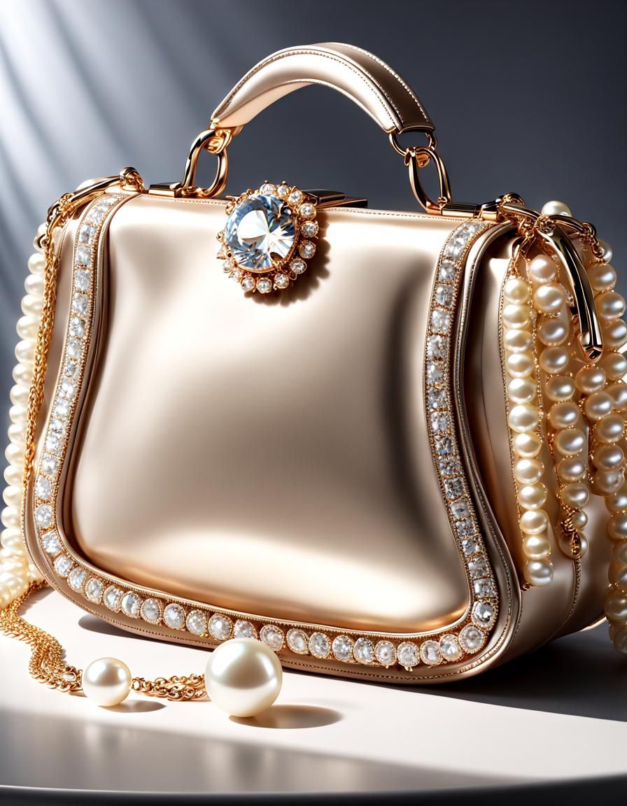 Embellished Handbag with Pearl and Diamond Necklace