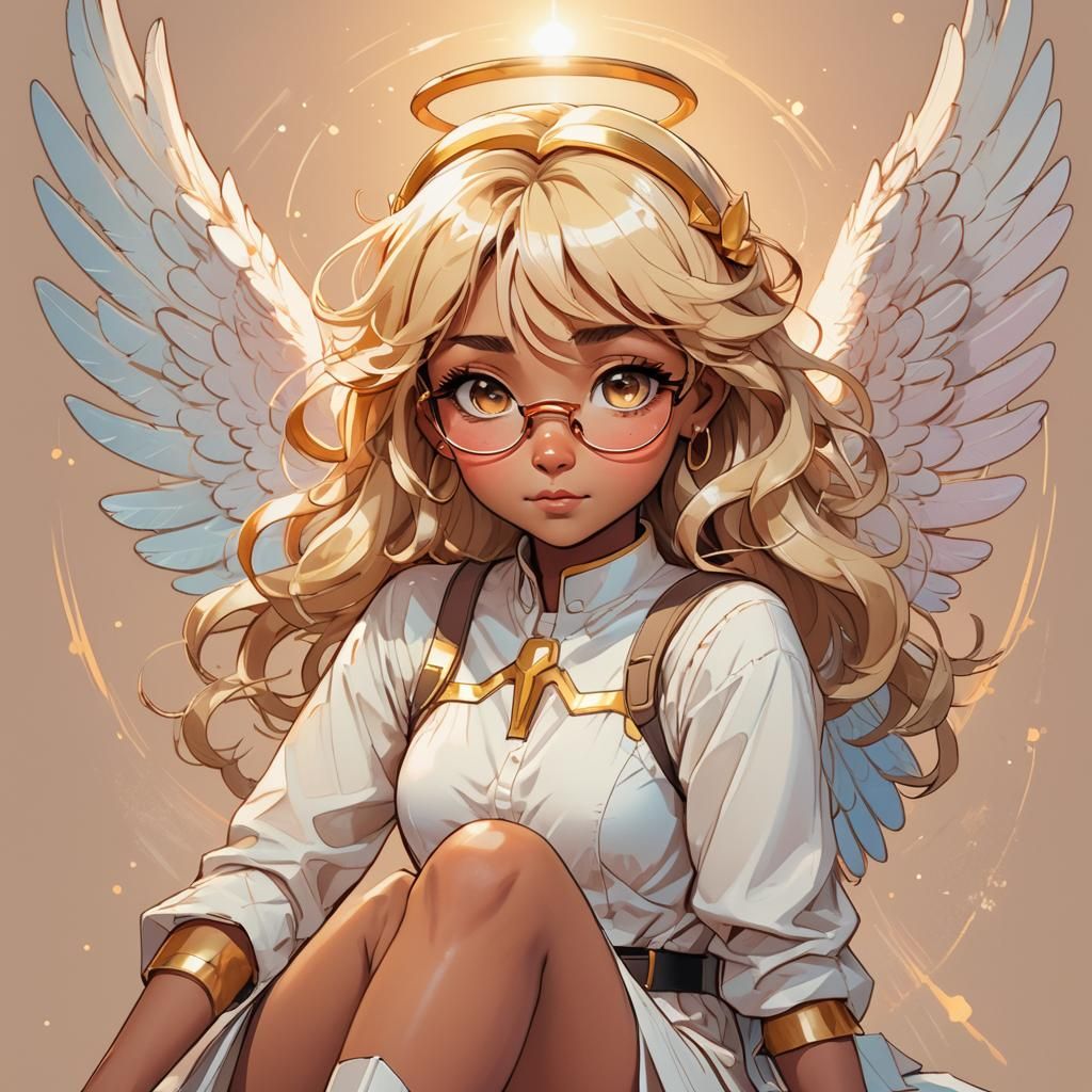Animesque Angel Girl with Halo in Pastel Colors