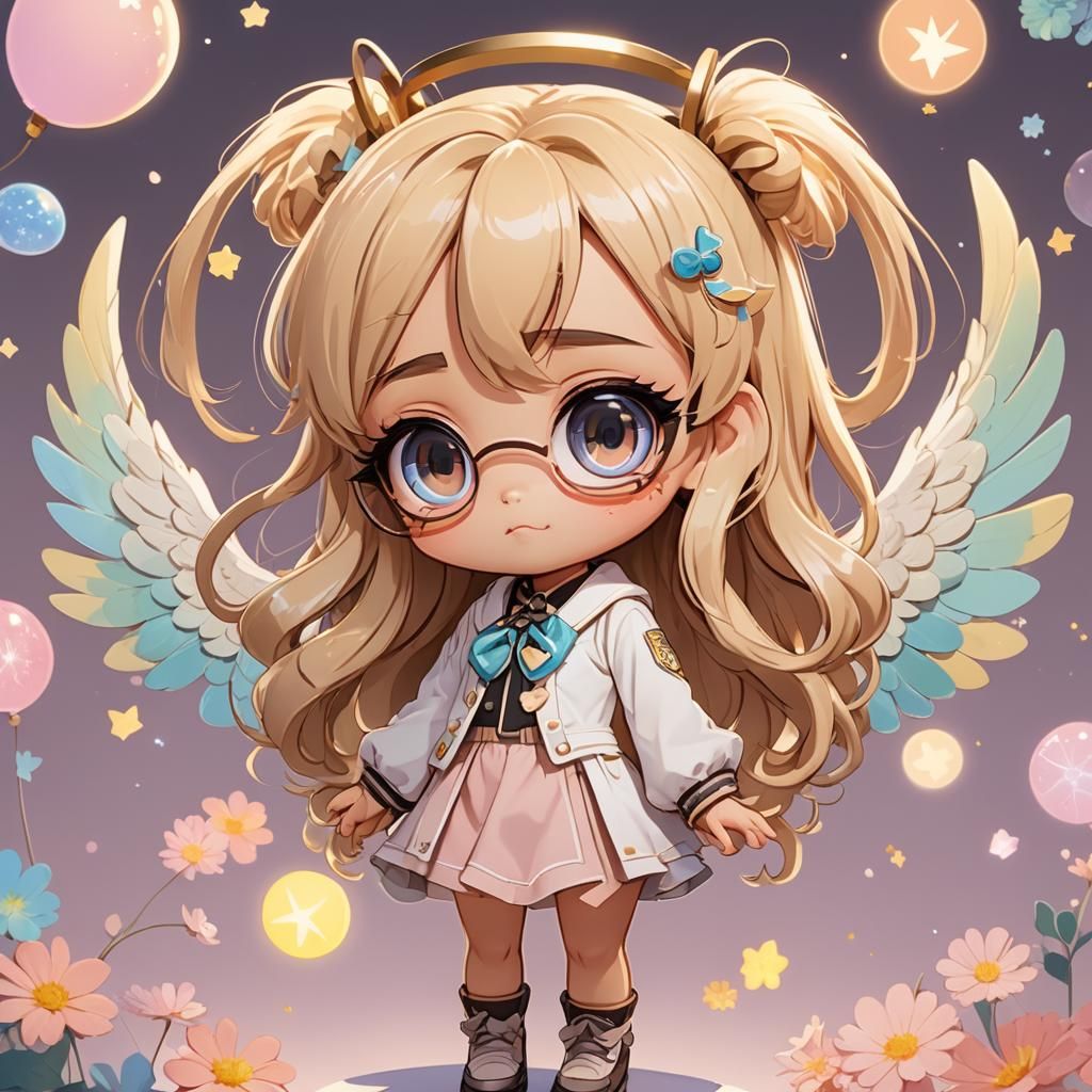 Cartoon Angel Girl with Exaggerated Proportions