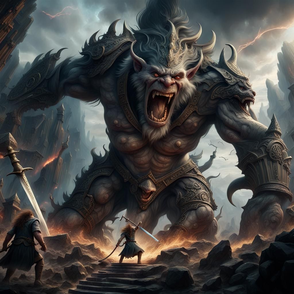 Epic Troll Sword Attack: Digital Matte Painting