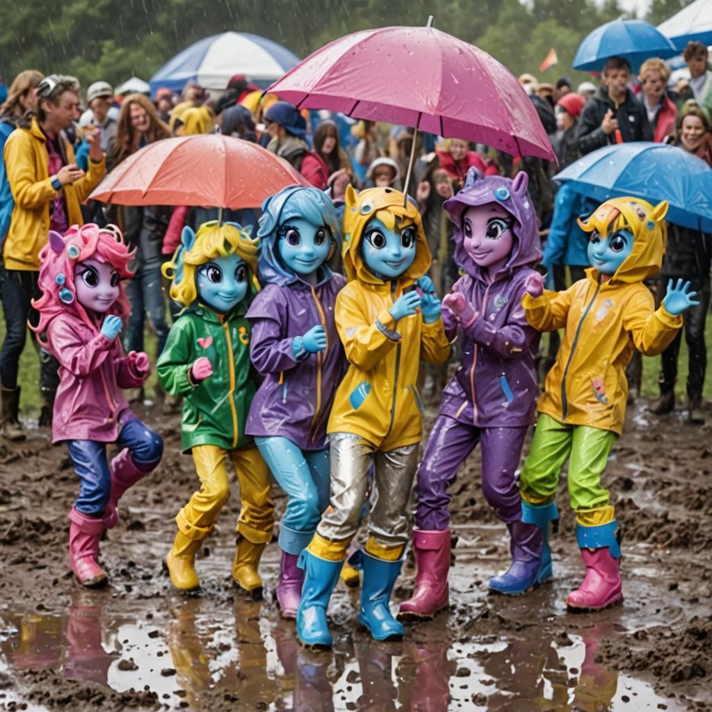 Rainbow Rain Suits at Muddy Music Festival