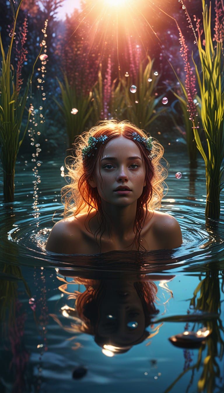 Breathtaking Water Nymph in Magical Oil Painting