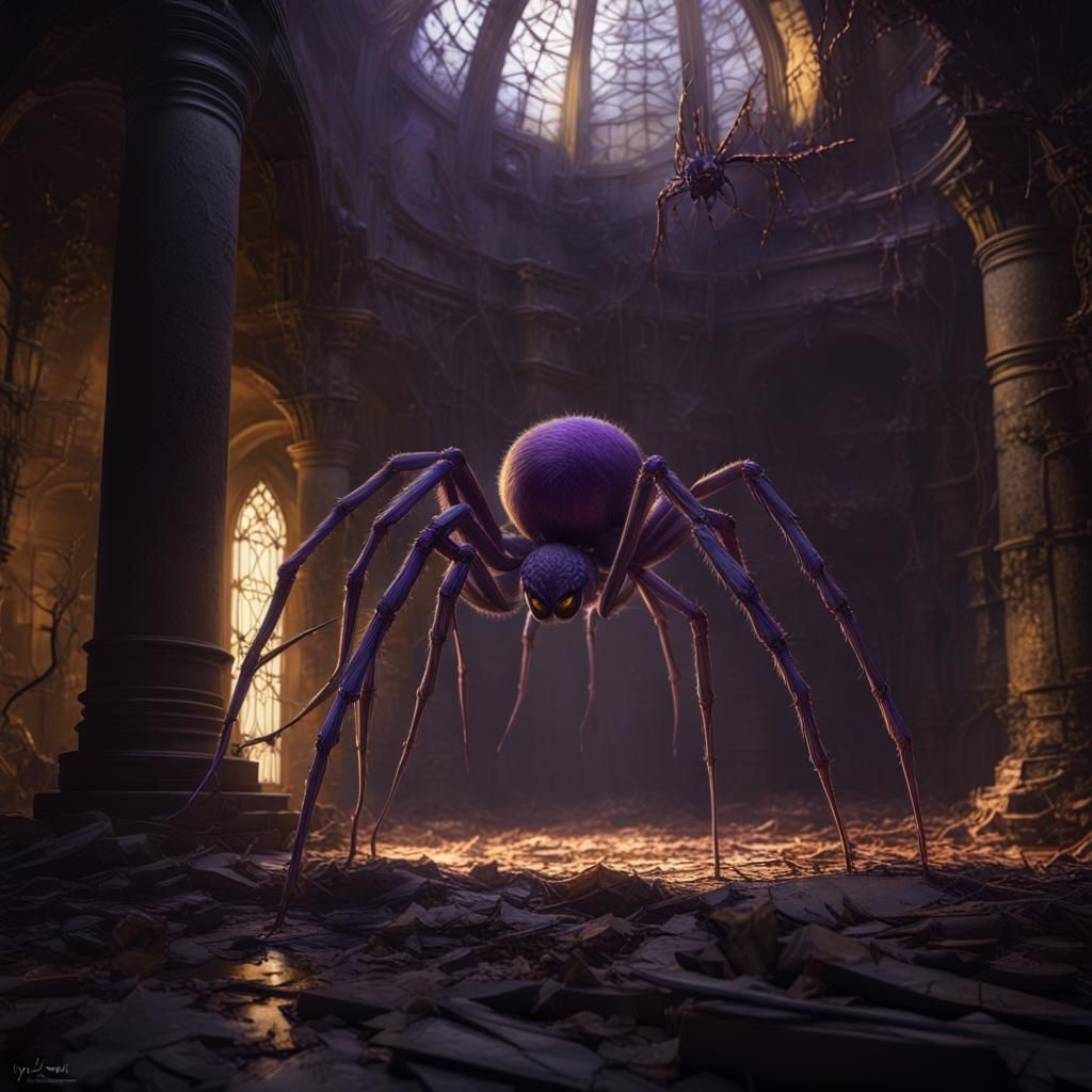 Giant Spider Guards Nest in Dark Fantasy Castle