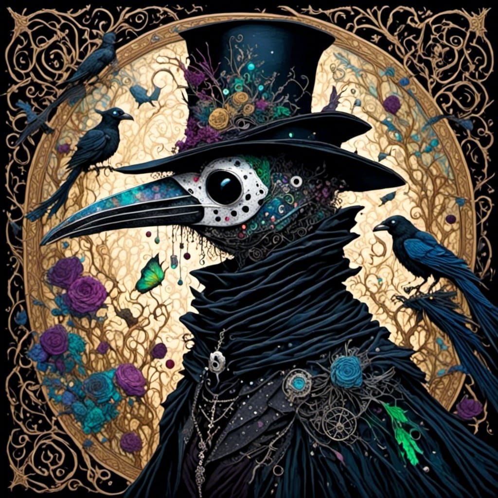 Plague Doctor with Raven in Whimsical Style