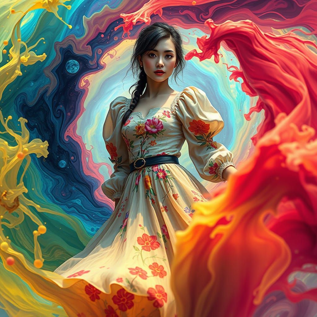 Woman in Vibrant, Ethereal Wonderland