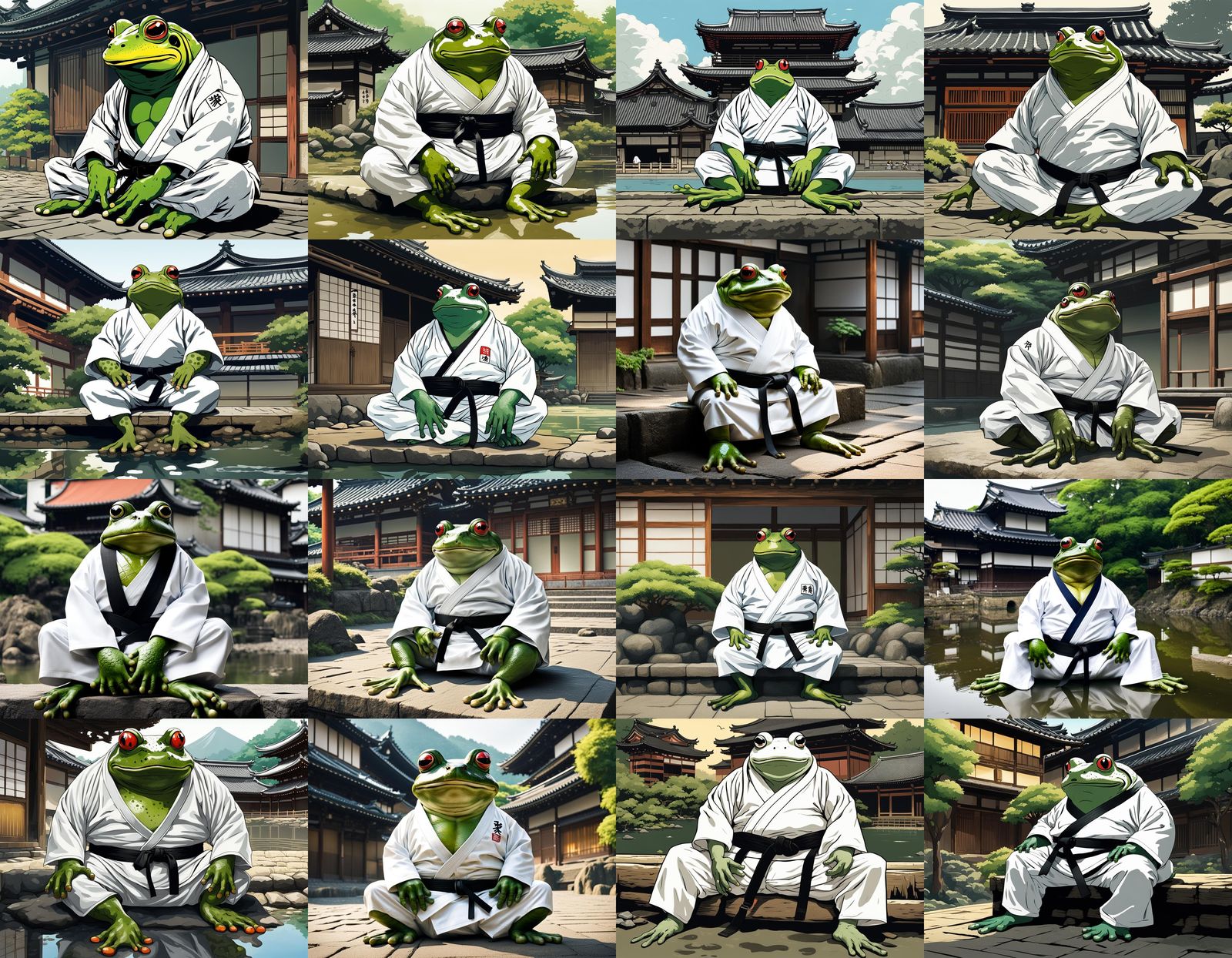 Frog in Judo Suit in Ancient Japanese City