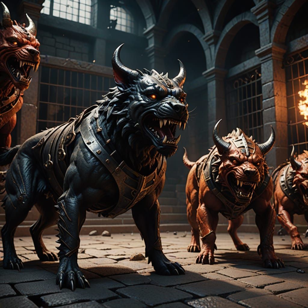 Demonic Dogs Fight in Dark Fantasy Arena