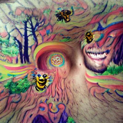 Psychedelic Forest Dream with Smiling Bees