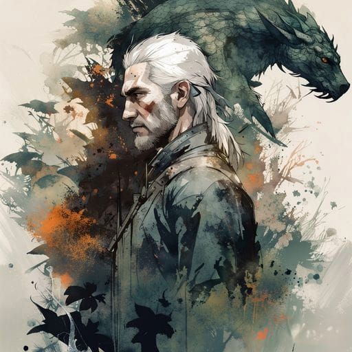 Witcher and Dragon Double Exposure Art