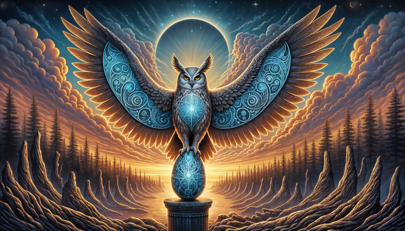Imperial Owl Guarding Egg at Dawn