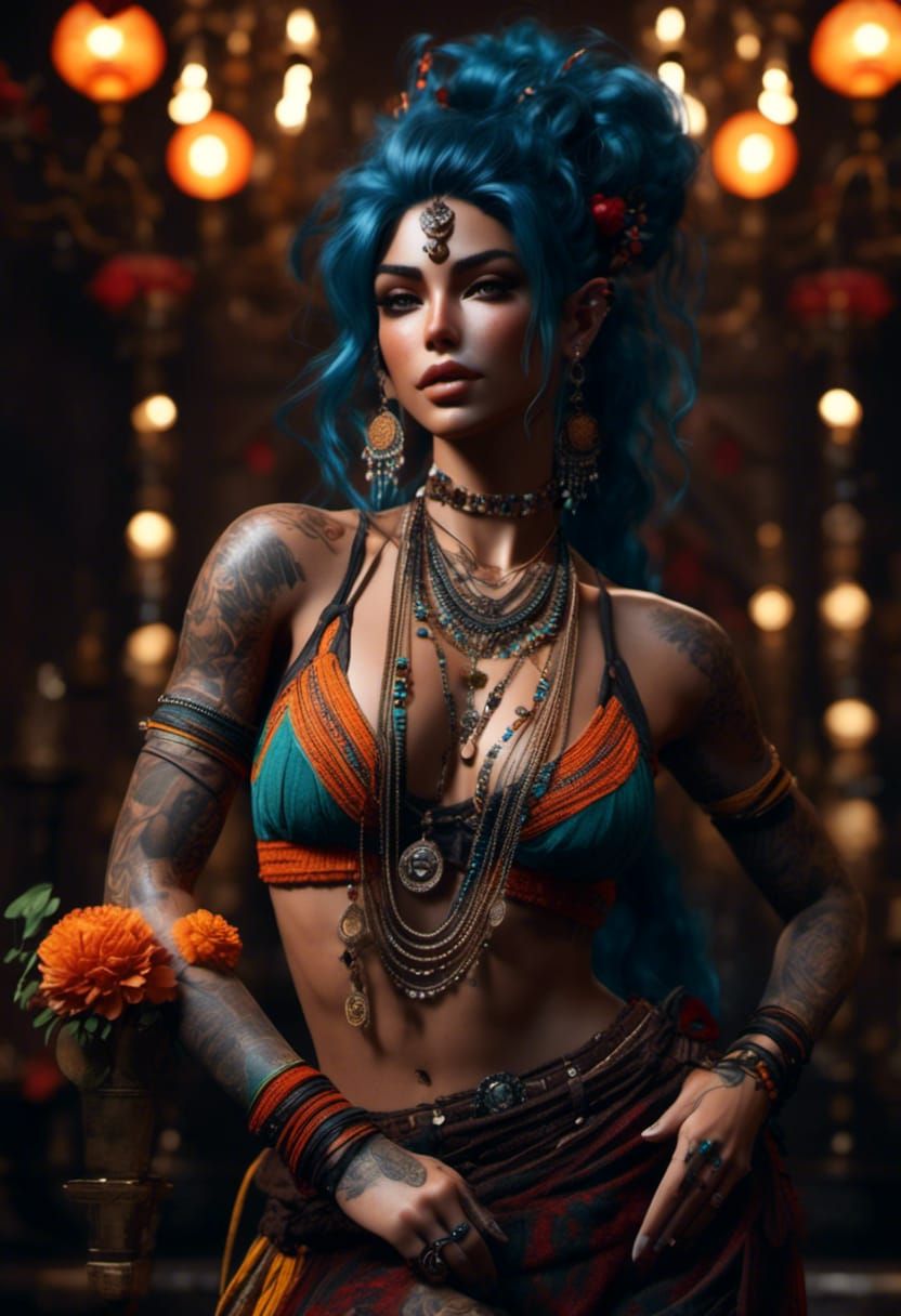 Hyperrealistic Anime Goddess in Boho Fashion