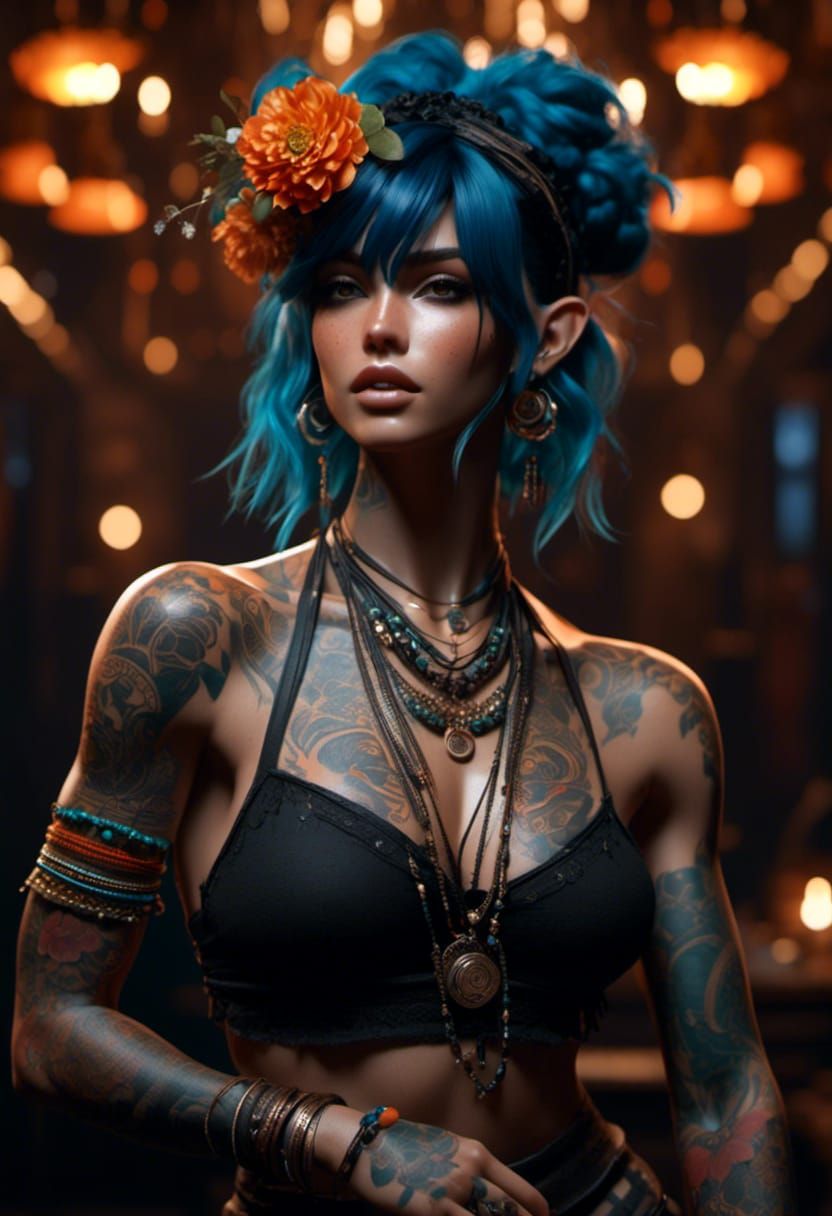 Boho Goddess Portrait in Anime Realism Style