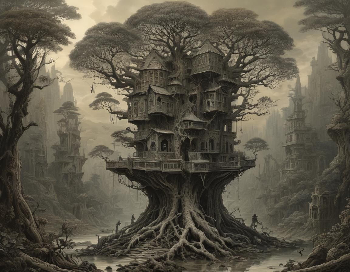 Surreal Tree Landscape in Dreamlike Style