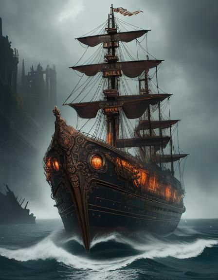 Steampunk Boat Dominates Otherworldly Scene