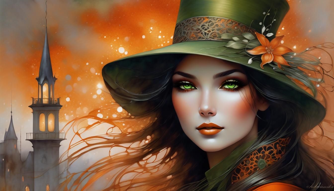 Dreamy Woman in Burnt Orange: Digital Art