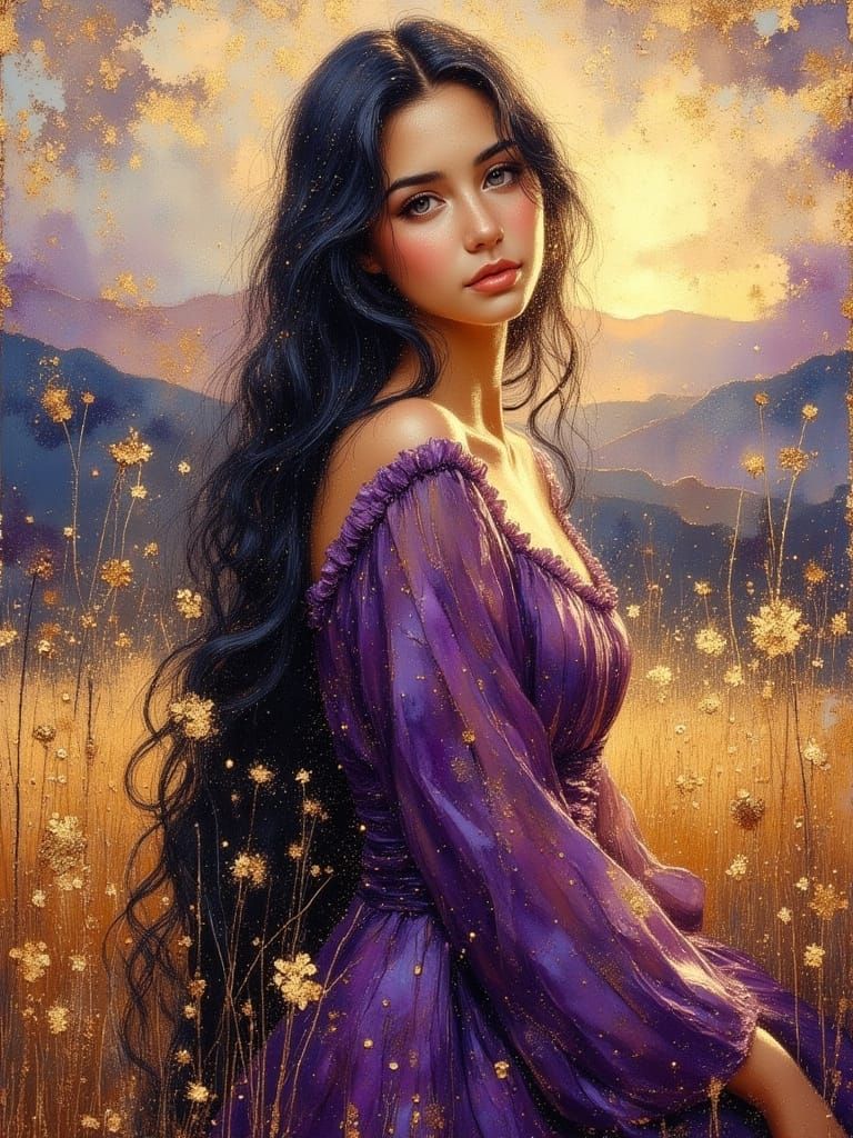 Oil Painting of a Middle Eastern Woman in Flowy Dress