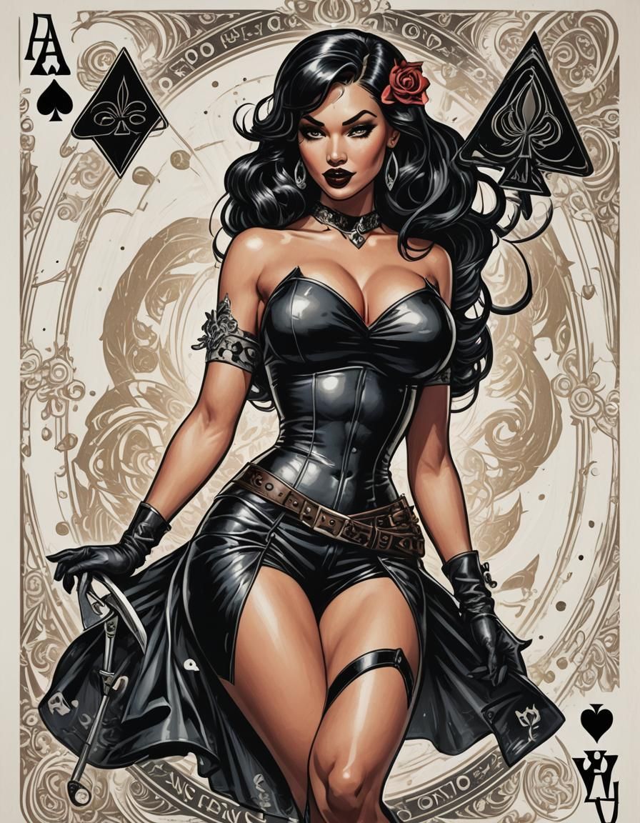 Ace of Spades Pinup Girl Comic Book Art
