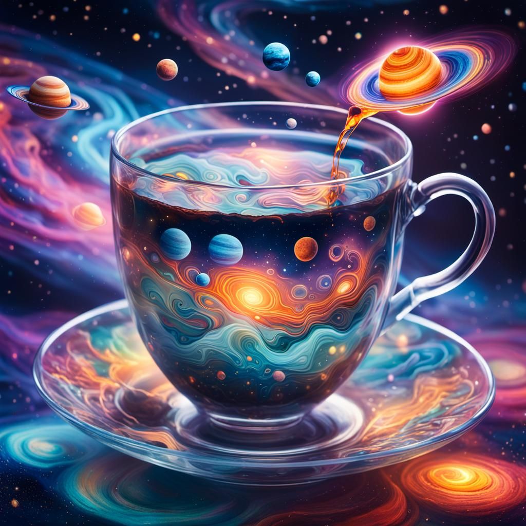 Surreal Cosmic Tea Cup Illustration