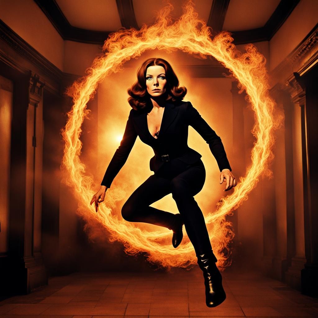 Woman Diving Through Ring of Fire in HDR