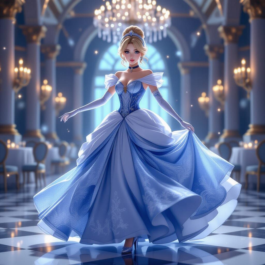 Cinderella Dancing in Enchanted Ballroom
