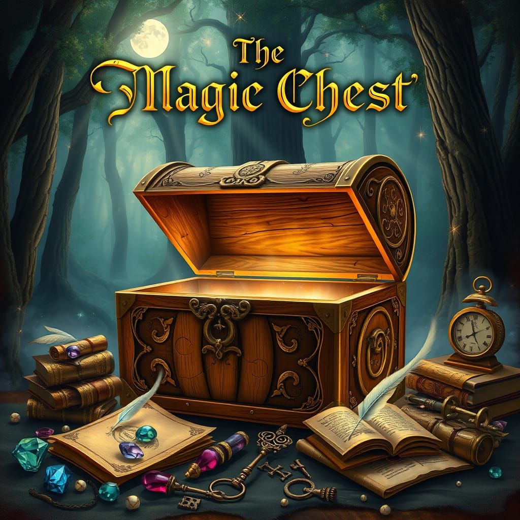 Mysterious Antique Chest Amidst Enchanted Forest in Whimsica...