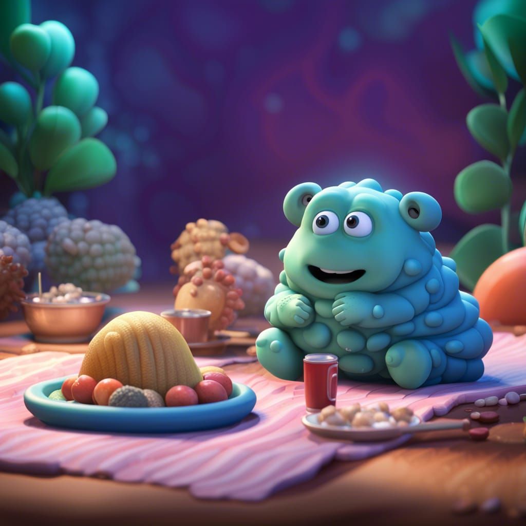 Adorable Tardigrade Picnic in Pixar Style