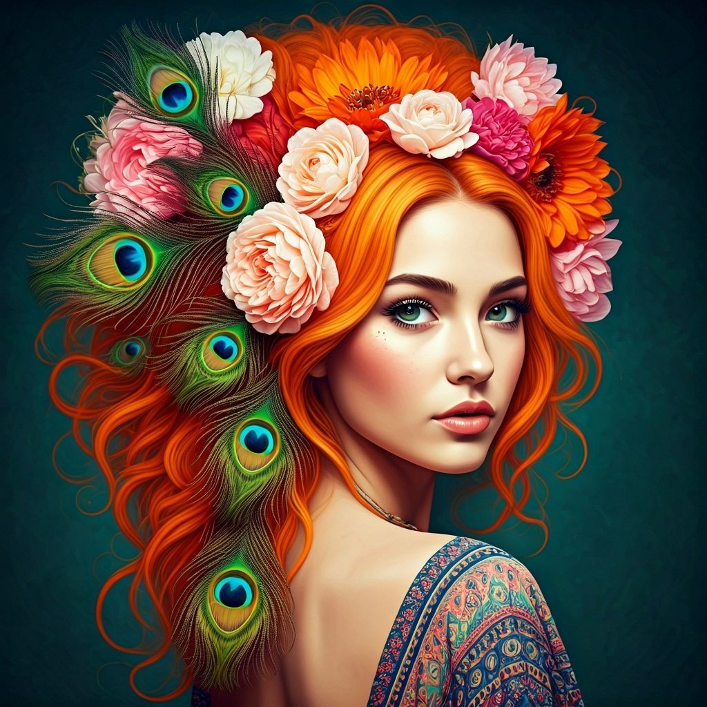 Floral Peacock Hairstyle on Young Woman