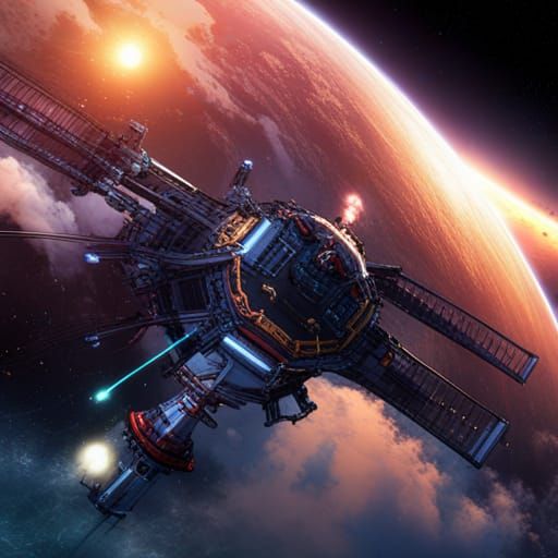 Spaceship Under Attack: Detailed Matte Painting