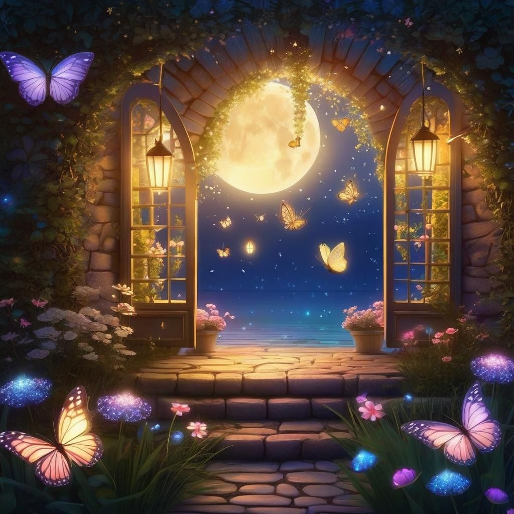 Magical Fairytale Illustration with Butterfly Lighting