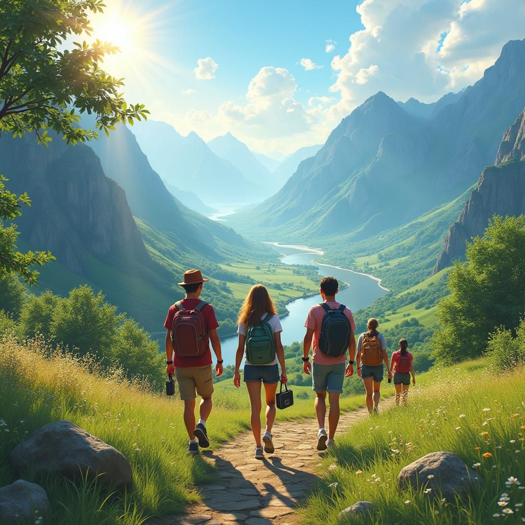 Vibrant European Landscape with Joyful Friends