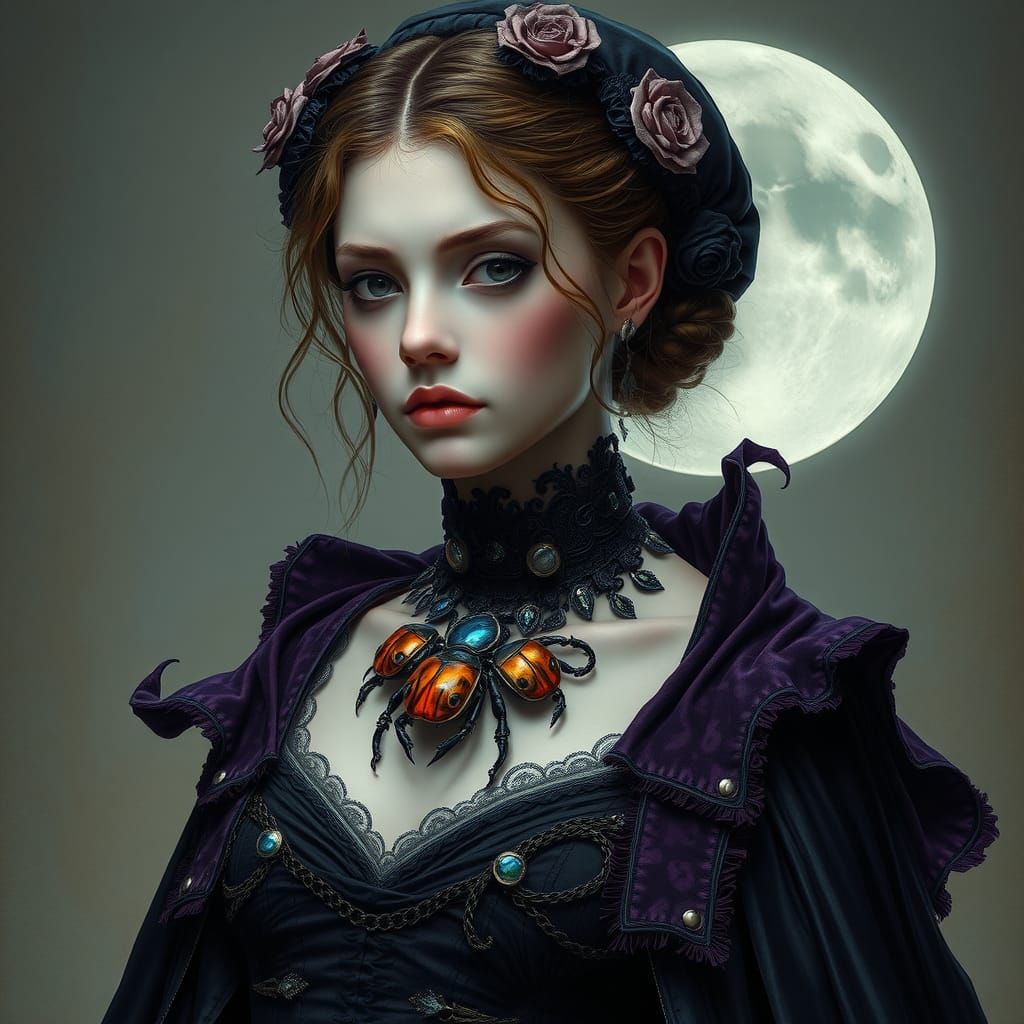 Gothic Woman with Beetle Carapace Choker