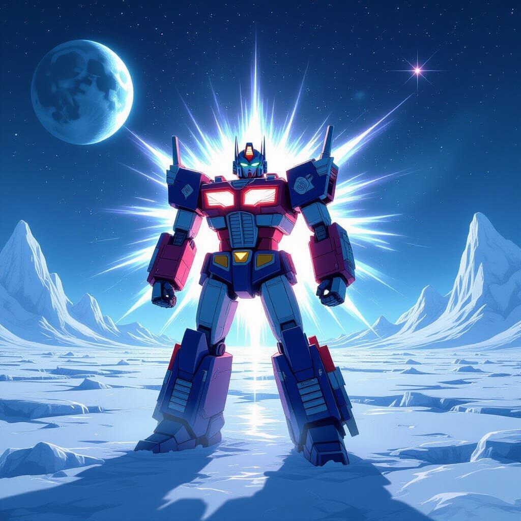 Optimus Prime Super Saiyan on Pluto in Anime Style