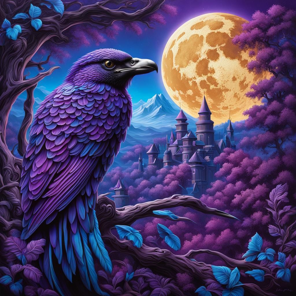 Vivid Airbrushed Design in Blue and Purple Inks