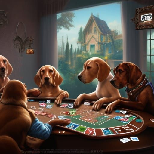 Dogs Playing Poker: Detailed Fantasy Concept Art