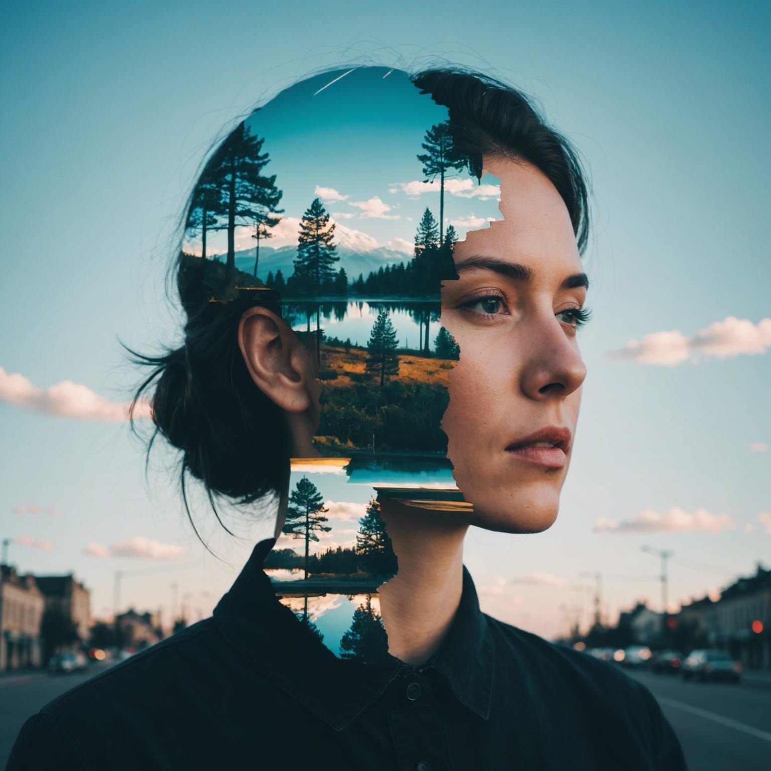 Surreal Glitch Art in Double Exposure